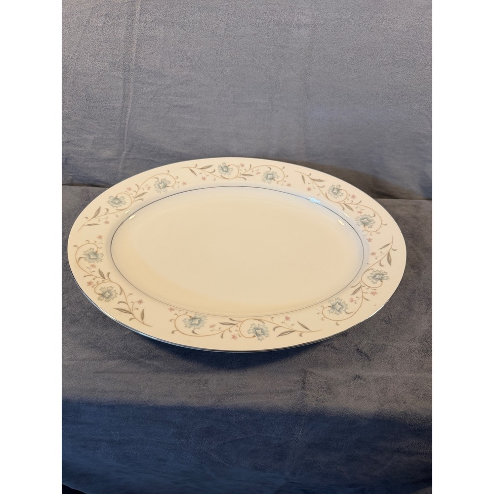 English Garden Fine China 1221 Oval Serving Platter Blue Pink Floral Japan 14in
